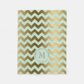 Monogrammierter Gold & Mint-Green Zigzag Zickzack Fleecedecke (Vorderseite)