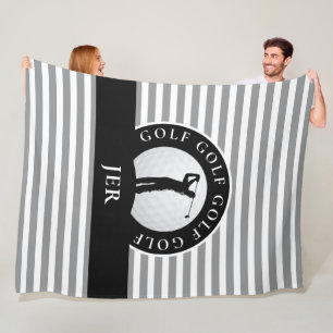 Monogrammierter Golfer Grau-Schwarze Streifen Für  Fleecedecke