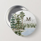 Monogrammierter grüner Kiefernwald und See Button (Vorne & Hinten)