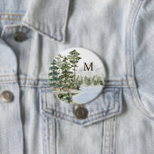 Monogrammierter grüner Kiefernwald und See Button (Beispiel)