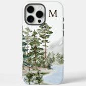 Monogrammierter grüner Kiefernwald und See Case-Mate iPhone Hülle (Rückseite)