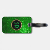Monogrammierter, hellgrüner Glitzer Textur 2 Gepäckanhänger (Rückseite horizontal)