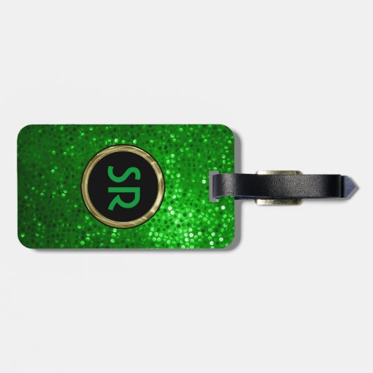 Monogrammierter, hellgrüner Glitzer Textur 2 Gepäckanhänger (Rückseite horizontal)