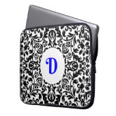 Monogrammierter Hintergrund D blau, schwarz und we Laptopschutzhülle (Vorderseite Links)