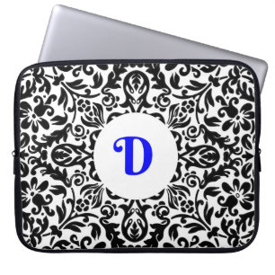 Monogrammierter Hintergrund D blau, schwarz und we Laptopschutzhülle
