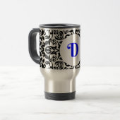 Monogrammierter Hintergrund D blau, schwarz und we Reisebecher (Vorderseite Links)