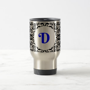 Monogrammierter Hintergrund D blau, schwarz und we Reisebecher
