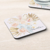 Monogrammierter hübscher tropischer Blumenstrauß F Getränkeuntersetzer (Linke Seite)