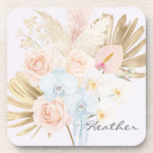 Monogrammierter hübscher tropischer Blumenstrauß F Getränkeuntersetzer (Vorderseite)