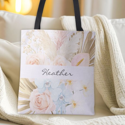 Monogrammierter hübscher tropischer Blumenstrauß F Tasche