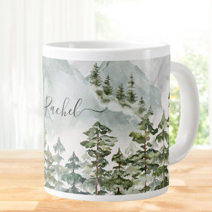 Monogrammierter Kiefernwald und Berge Jumbo-Tasse