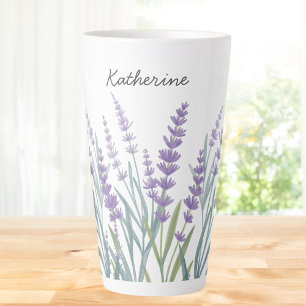 Monogrammierter Lila-Lavendel-Wasserfarben-Blumens Milchtasse