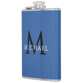 Monogrammierter Name Anfangsbuchstabe Schwarz Blau Flachmann (Links)