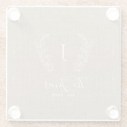 Monogrammierter Name personalisierter rustikaler E Glasuntersetzer (Rückseite)