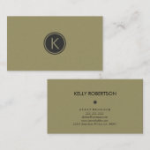 Monogrammierter Olive Green Moderne Linen Texture Visitenkarte (Vorne/Hinten)