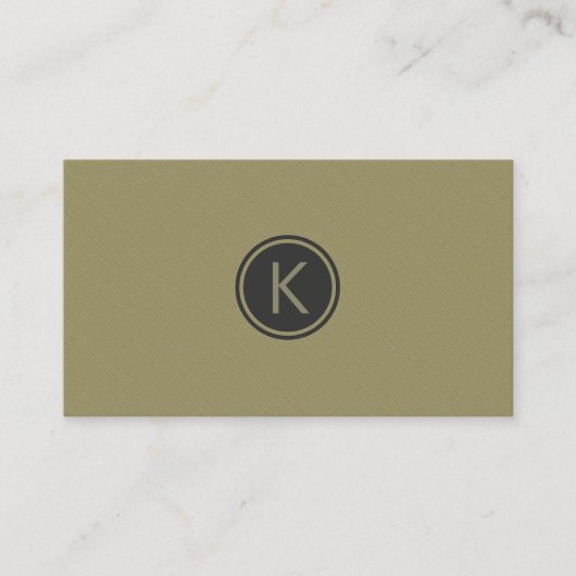 Monogrammierter Olive Green Moderne Linen Texture Visitenkarte (Vorderseite)