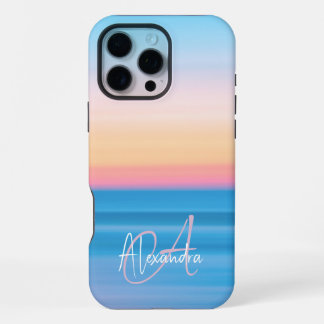 Monogrammierter Pastell-Ozean-Sonnenuntergang Weib iPhone 16 Pro Max Hülle