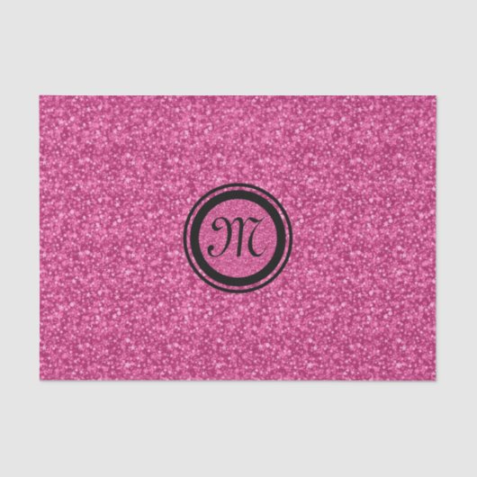 Monogrammierter Pink-Glitzer und Glitzern-Schwarze Seidenpapier (Vorderseite)