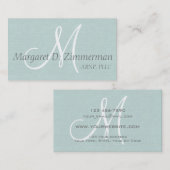 Monogrammierter Profi, Paste Blue Leinen Visitenkarte (Vorne/Hinten)