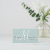 Monogrammierter Profi, Paste Blue Leinen Visitenkarte (Stehend Vorderseite)