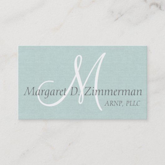 Monogrammierter Profi, Paste Blue Leinen Visitenkarte (Vorderseite)