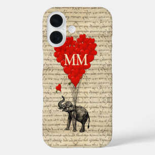 Monogrammierter romantischer Elefant und Herz iPhone 16 Hülle