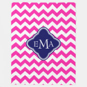 Monogrammierter rosa Blau und Weiß Zigzag Zickzack Fleecedecke (Vorderseite)