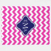 Monogrammierter rosa Blau und Weiß Zigzag Zickzack Fleecedecke (Vorderseite (Horizontal))