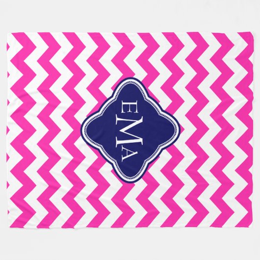 Monogrammierter rosa Blau und Weiß Zigzag Zickzack Fleecedecke (Vorderseite (Horizontal))