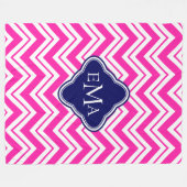 Monogrammierter rosa Blau und weißer Zigzag Zickza Fleecedecke (Vorderseite (Horizontal))