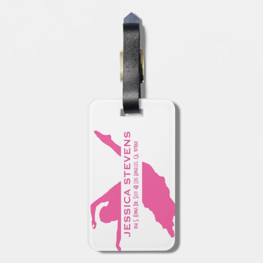 Monogrammierter rosa und weißer Tänzer 2 Gepäckanhänger (Rückseite vertikal)