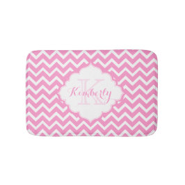 Monogrammierter Rosa und Weißer Zigzag Zickzack Badematte