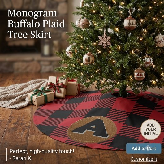 Monogrammierter roter Buffalo-Karo-Weihnachts- Polyester Weihnachtsbaumdecke
