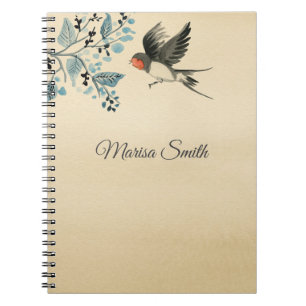 Monogrammierter Vogel und Baum Notizblock