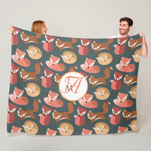 Monogrammierter Wald Fuchs Herbstfarben Herbst Fleecedecke