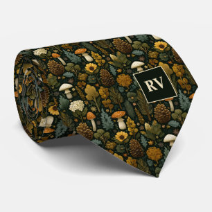 Monogrammierter Waldpilz Herbst Tannenzapfen Krawatte