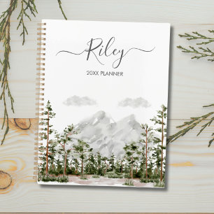 Monogrammierter Wasserfarbenberg und -wald Planer