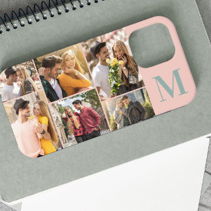 Monogrammiertes 6-Foto-Kollagen Horizontal Pfirsic Case-Mate iPhone Hülle