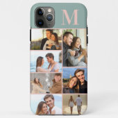 Monogrammiertes 7-Foto-Collage auf Grün Case-Mate iPhone Hülle (Rückseite)