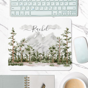 Monogrammiertes Aquarell-Gebirge und -Wald Mousepad