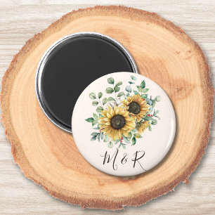 Monogrammiertes Aquarell Vintage Rustikale Sonnenb Magnet