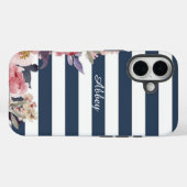Monogrammiertes blau-weiß gestreiftes Handygehäuse Case-Mate iPhone Hülle (Rückseite (Horizontal))