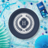 Monogrammiertes blaues und weißes Wappen Pappteller (Party)