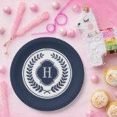 Monogrammiertes blaues und weißes Wappen Pappteller (Party)