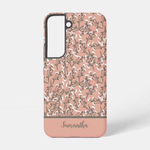 Monogrammiertes Boho Korallen-Rosa Grün Weiß Blume Samsung Galaxy Hülle