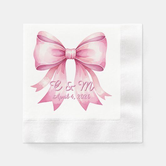 Monogrammiertes Bow Paper Napkins | Hochzeitsempfa Serviette (Vorderseite)