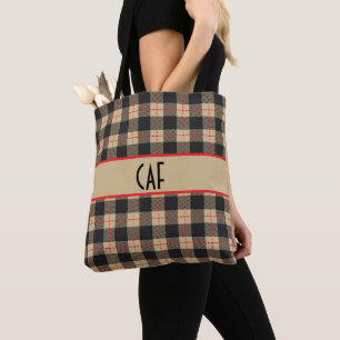 Monogrammiertes Braun-Schwarz-Rot-Buffalo-Karomust Tasche