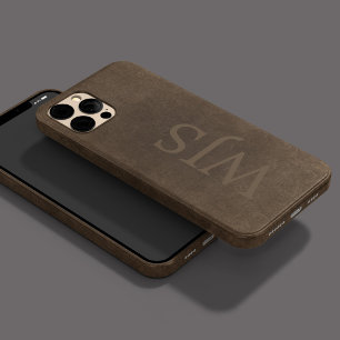 Monogrammiertes braunes Kunstleder sieht männlich Case-Mate iPhone Hülle