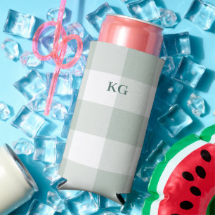 Monogrammiertes Gingham-Karo Grün Selters Dosenkühler