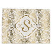 Monogrammiertes Gold & White Vintag Paisley Muster Große Geschenktüte (Rückseite)
